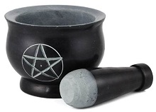 Black Pentagram Round Mortar and Pestle