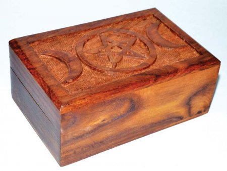 Triple Moon Wood Pentagram Ritual Box